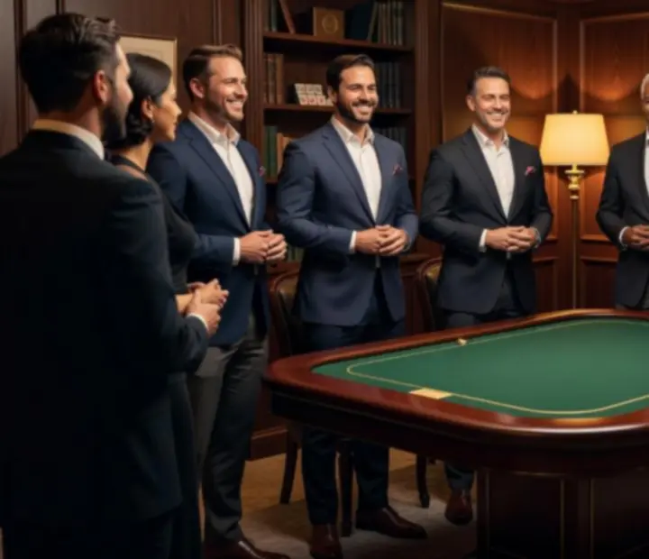 Lounge hosts standing together in the Pocket Card Salon