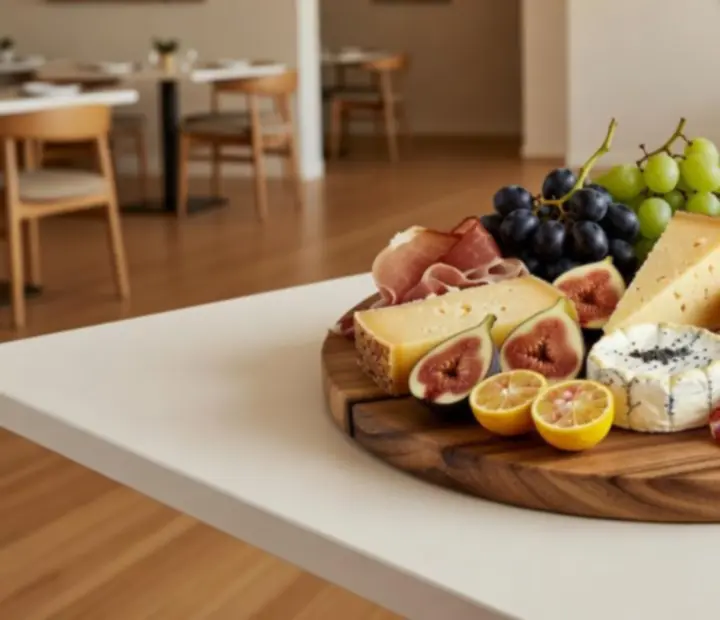 An elevated shared platter with Australian produce arranged on a timber board at Pocketpairplatter