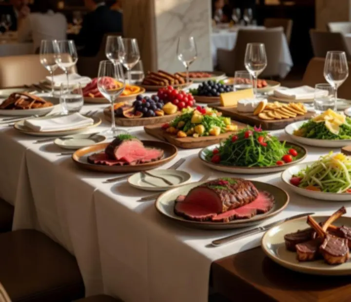 Artfully plated shared platters arranged on a long table in a contemporary Australian dining room