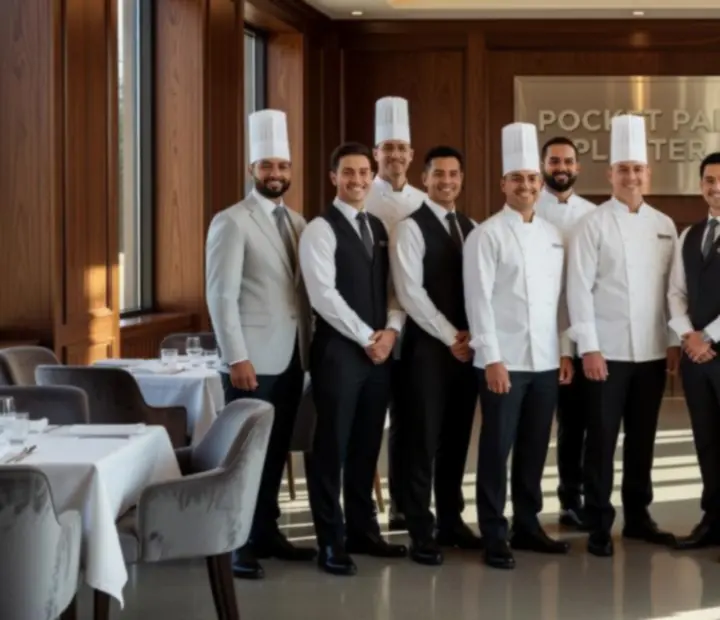 Pocketpairplatter hospitality team in a bright dining room