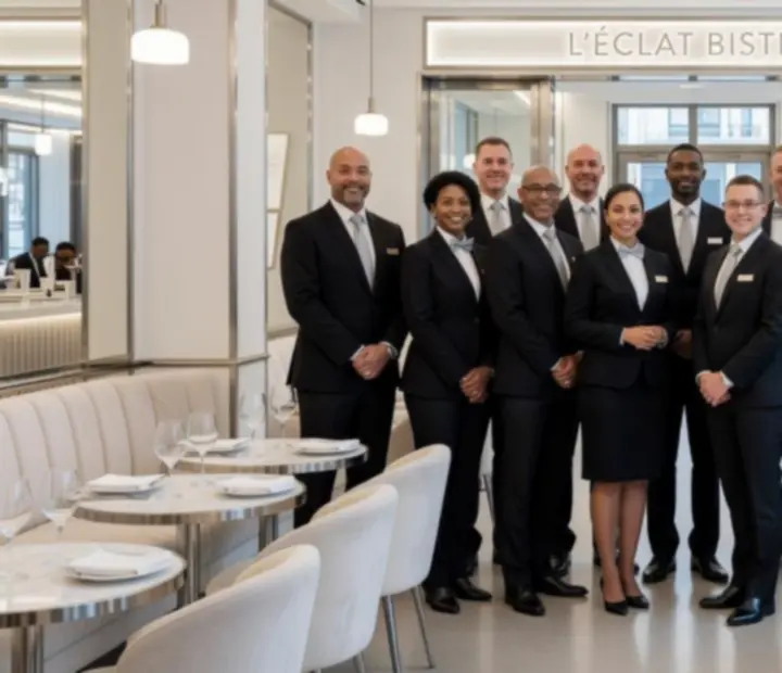The Pocketpairplatter hospitality team standing in the dining room, ready for service